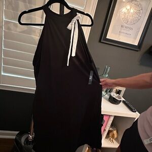 New York & Company Black and White Tie Front Sheath Dress